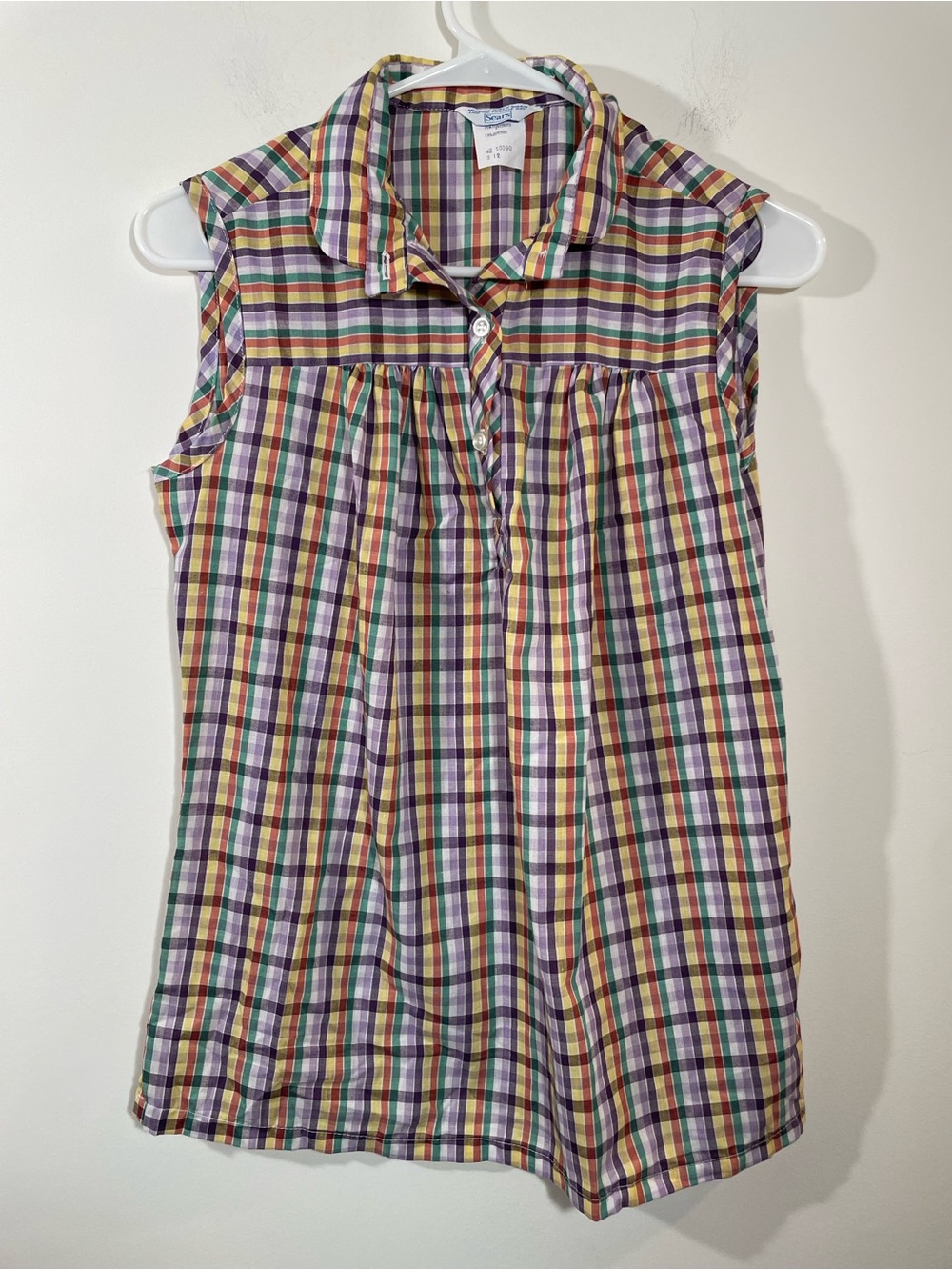Vintage Sears plaid sleeveless button down top 12